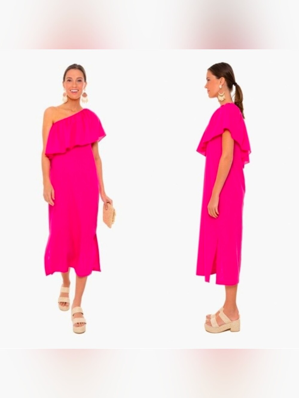 Pomander Place Florencia One Shoulder Ruffle Linen Blend Midi Dress